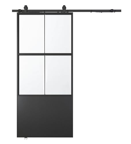 Black 3-Panel Frosted Tempered Glass Sliding Barn Door V43030