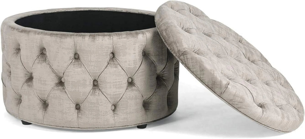 Beige Button Tufted Storage Ottoman W897