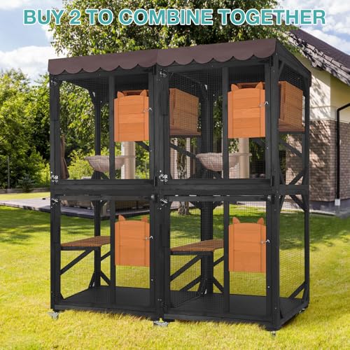 Grey Cat Enclosure with Wheels and Waterproof Roof W902