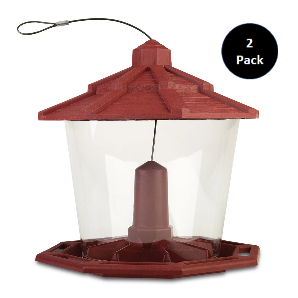 Red Recycled Plastic Wild Bird Hopper Feeder, 7 lb. Capacity, 2 Pack I2866