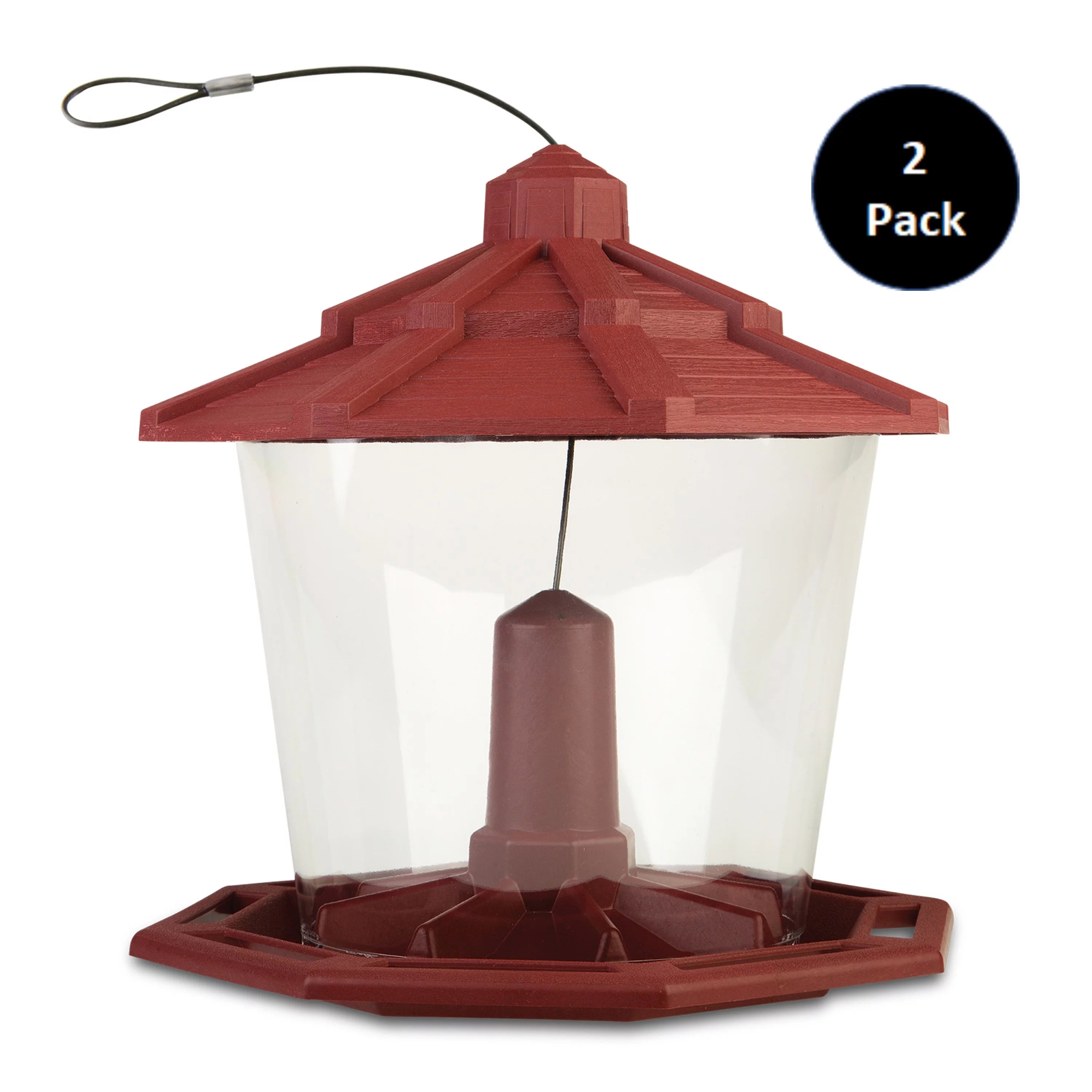 Red Recycled Plastic Wild Bird Hopper Feeder, 7 lb. Capacity, 2 Pack I2866