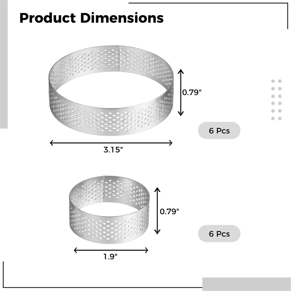 12 x Round Stainless Steel Tart Rings F889