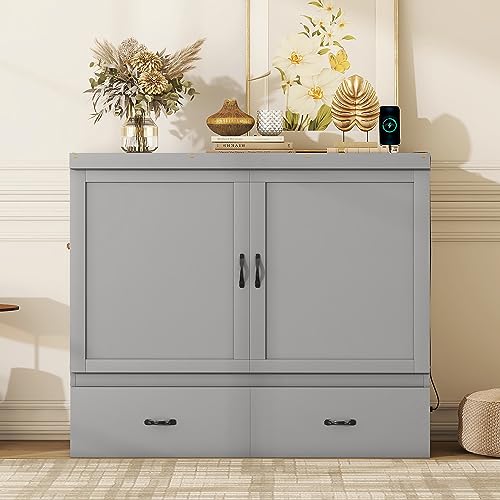 White Solid Wood Queen Size Murphy Bed Y43937