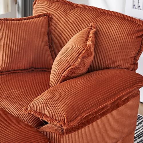 56.3" Corduroy Upholstered Oversized Chaise Lounge Chair with Ottoman & 2 Lumbar Pillows (Green) I44851