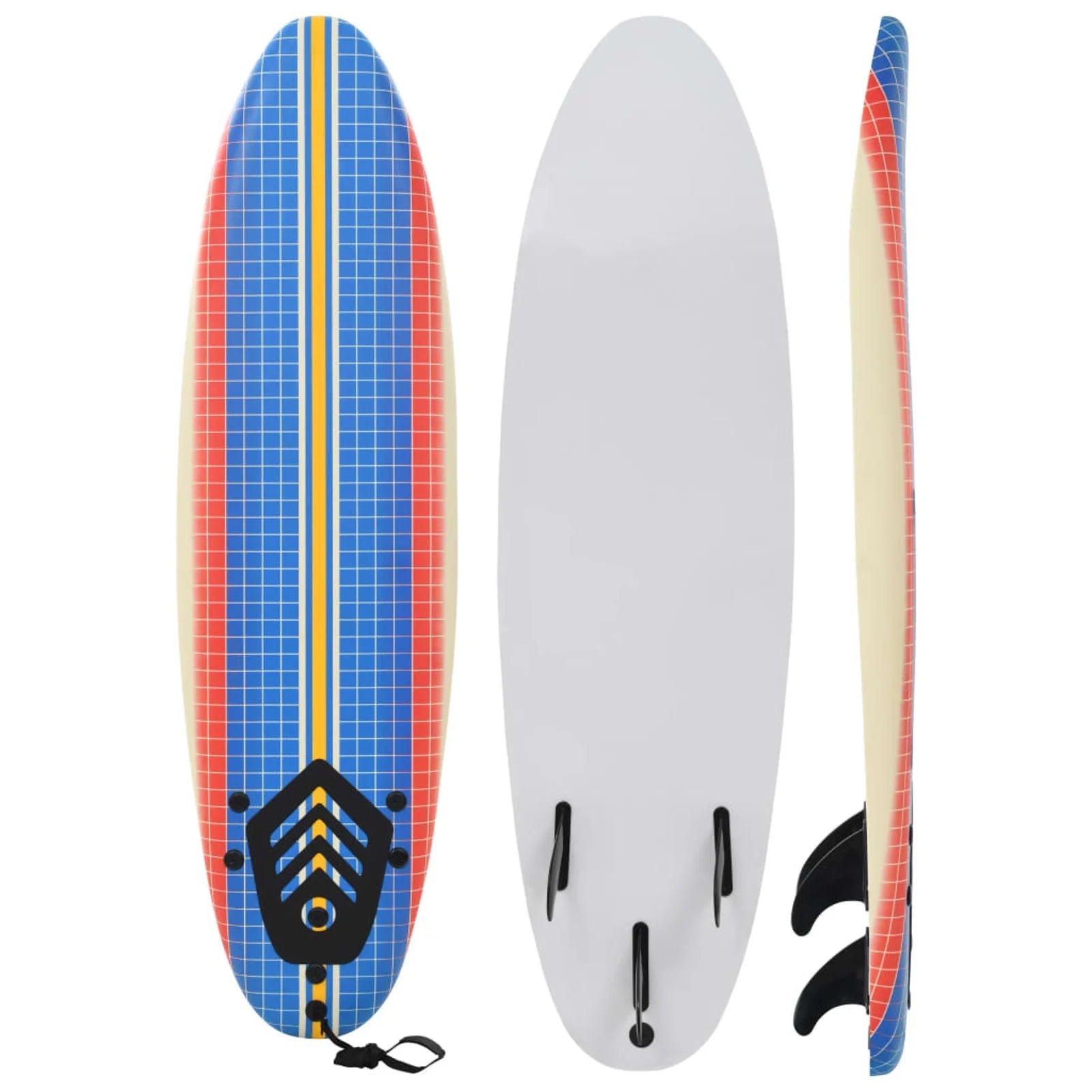 Surfboard with Leash and Plastic Fins 66.9 x 18.4 x 3.1 Inches W9233
