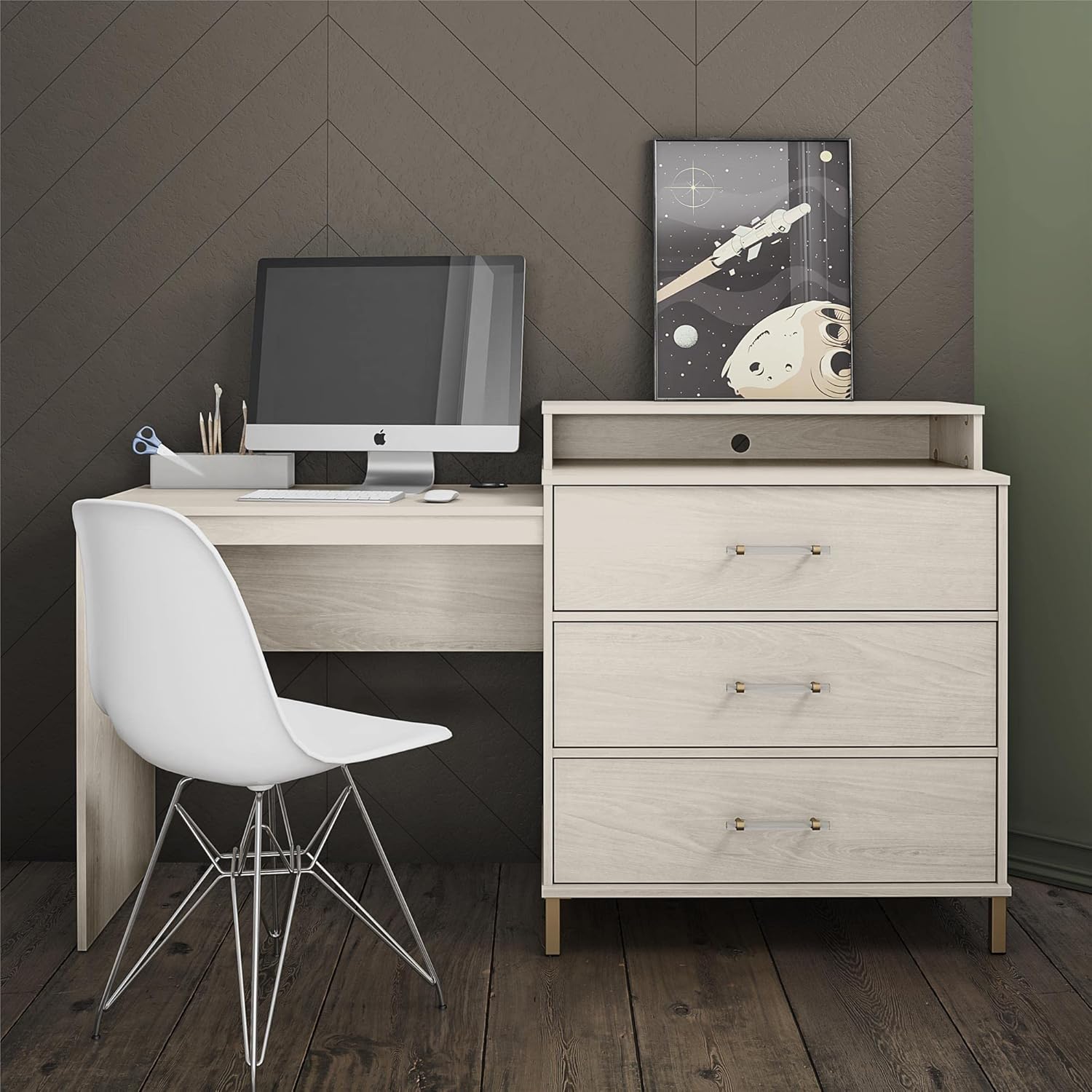 White Oak Dresser/Desk Combo with Wireless-charger D343