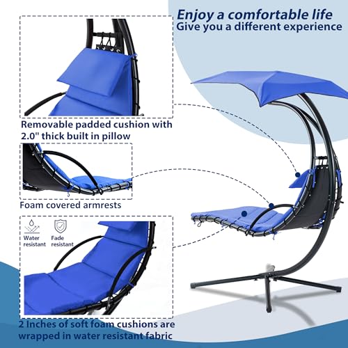 Navy Hanging Chaise Lounger with Removable Canopy Cushion D236