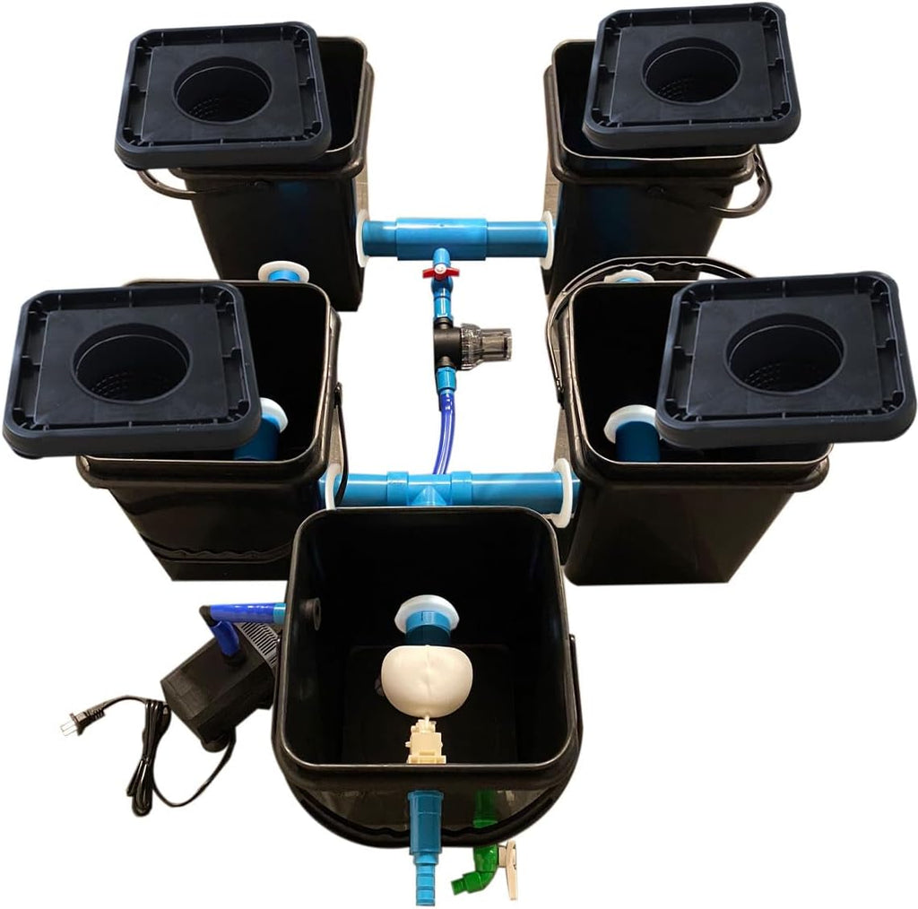 4+1 RDWC Full Set Recirculating Deep Water Culture Hydroponics Grow System 20L 4 Sites Black Q50945