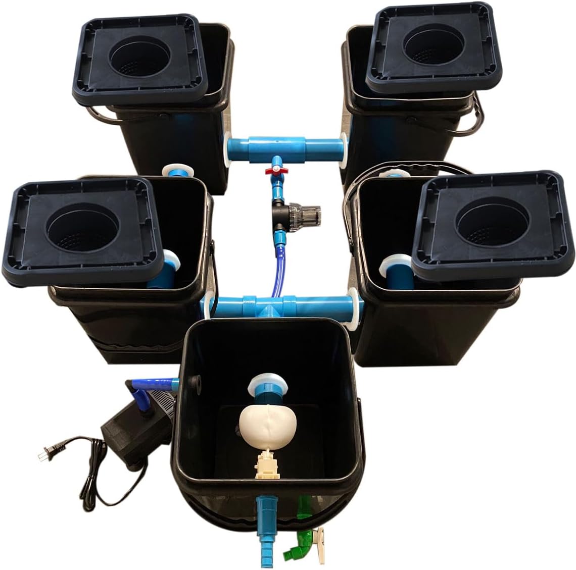 4+1 RDWC Full Set Recirculating Deep Water Culture Hydroponics Grow System 20L 4 Sites Black Q50945