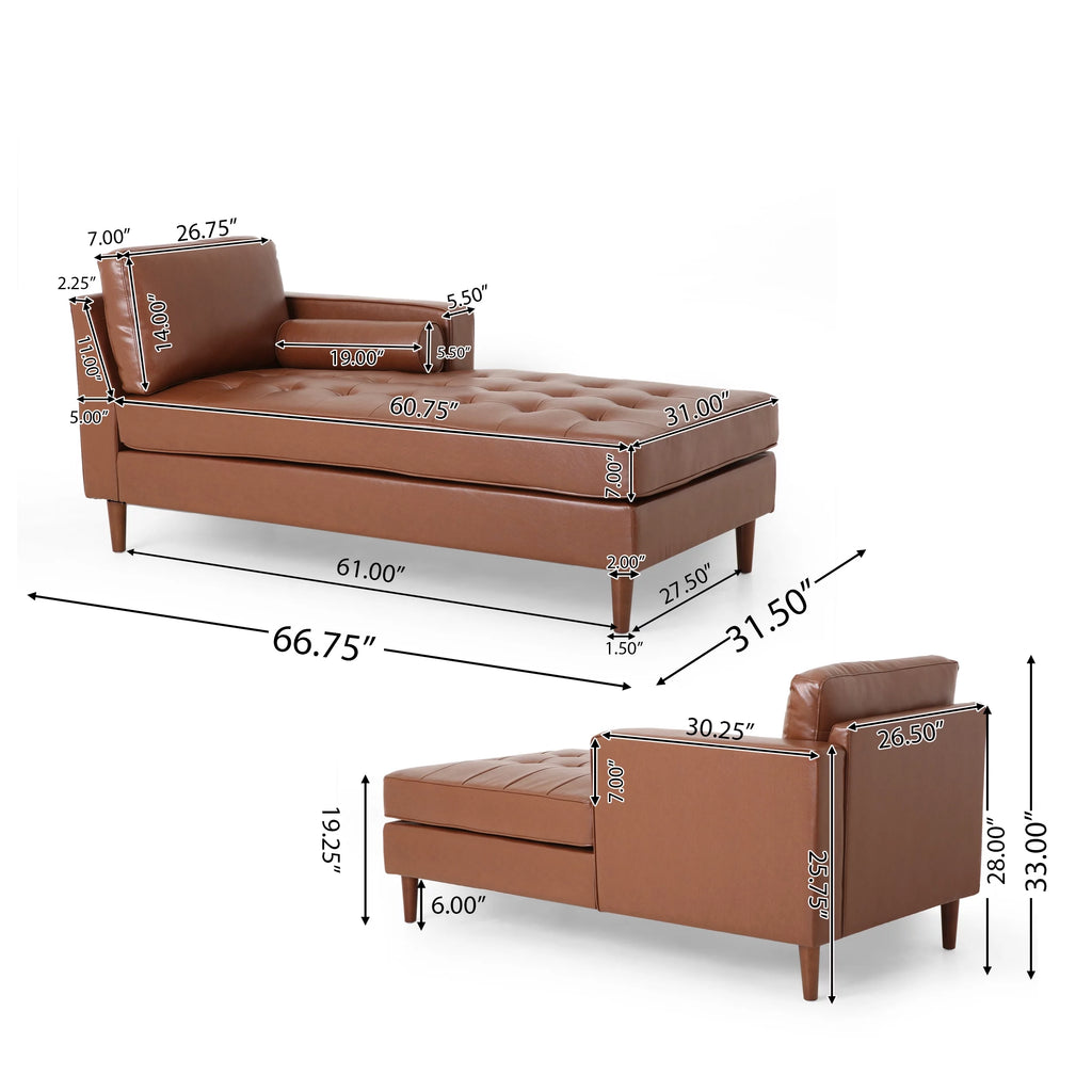 Cognac Brown Faux Leather Tufted Chaise Lounge Y44362
