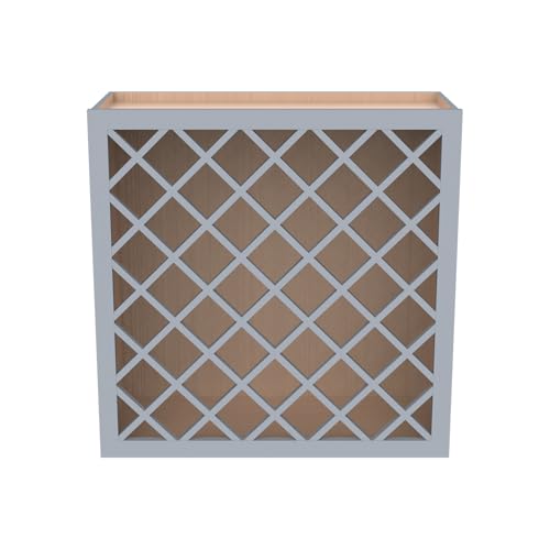 Solid Wood Wine Bottle Rack Wall Cabinet with Lattice Panels Mocha finish Gray 24”W × 12”D × 30”H R7627