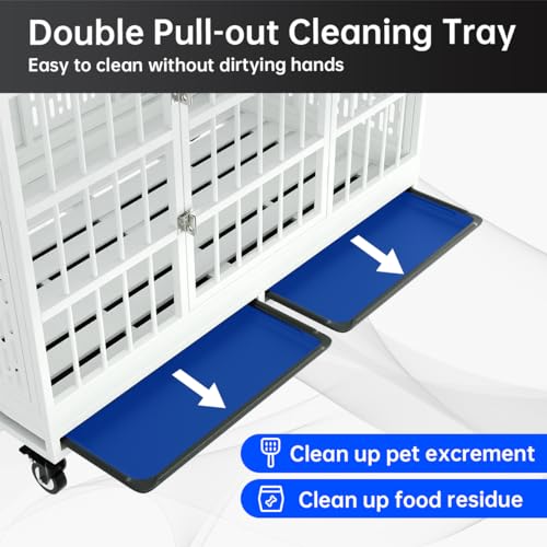 48 Inch Heavy Duty Metal Dog Crate with Wheels, Folding, Removable Tray I424