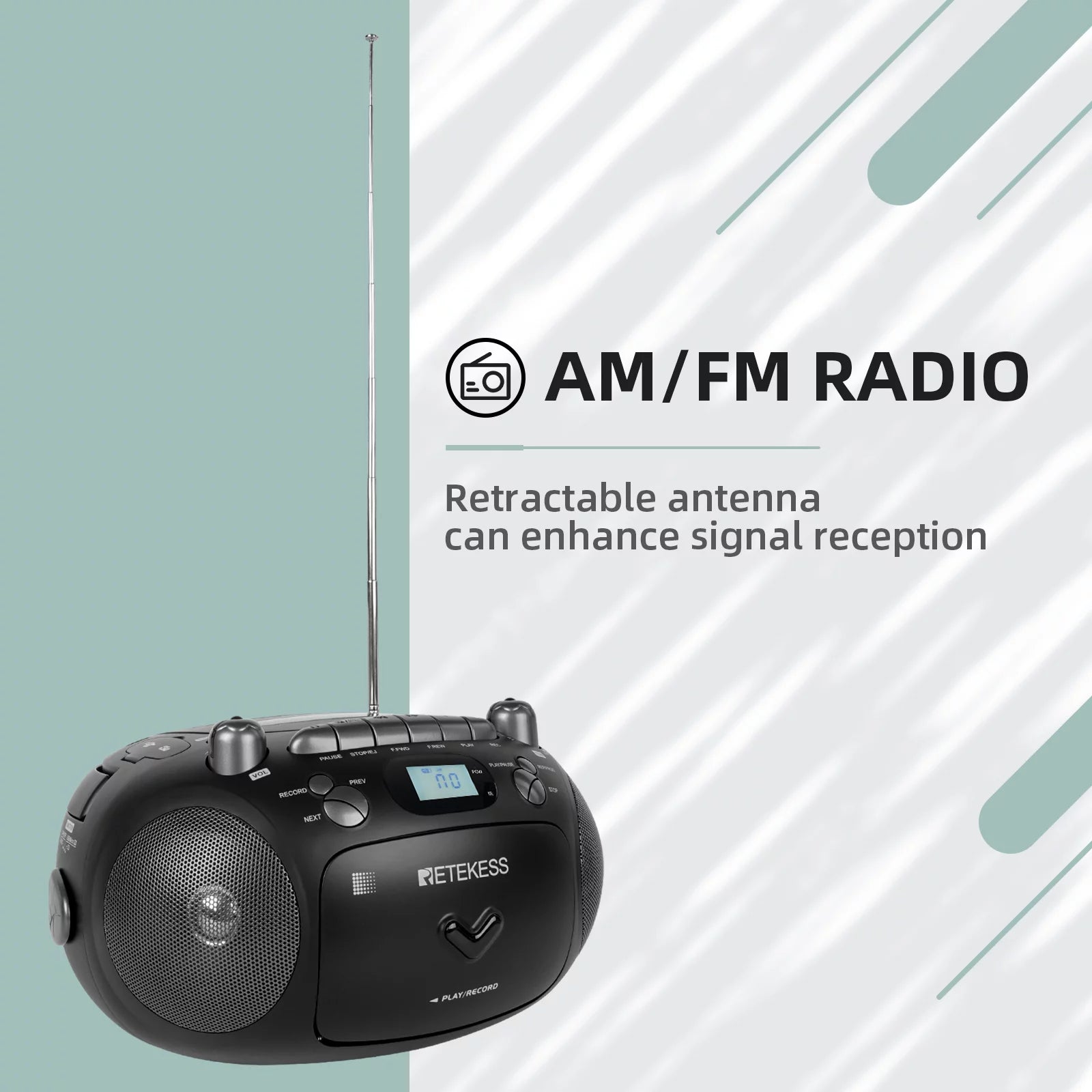 Black Portable CD and Cassette Player Boombox with AM FM Radio C395849