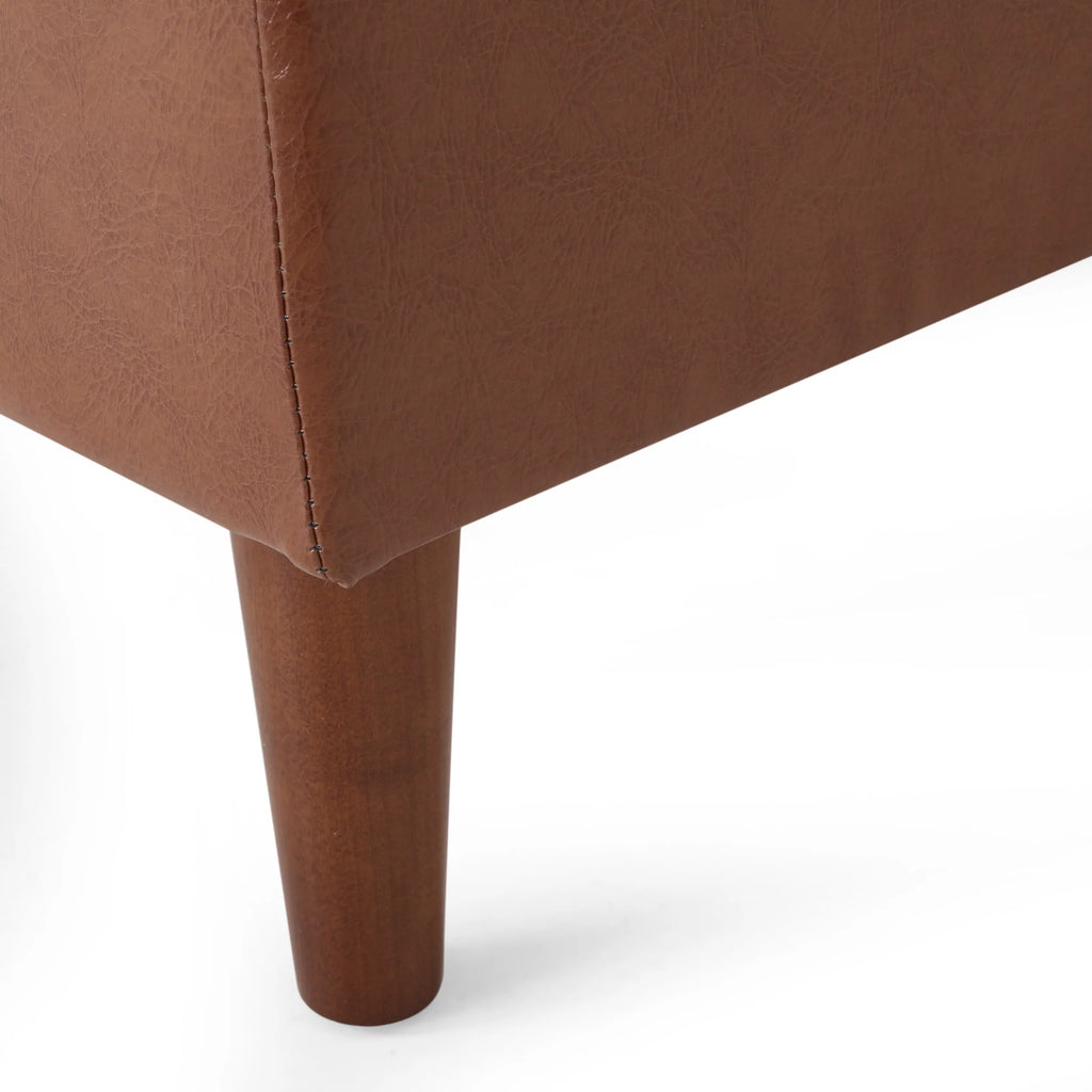 Cognac Brown Faux Leather Tufted Chaise Lounge Y44362