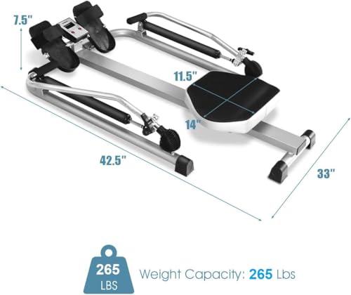 Hydraulic Rowing Machine with Adjustable Cylinder Resistance up to 110lbs & LCD Monitor V9029