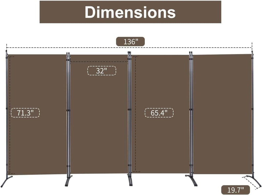 Brown 4 Panel Folding Room Divider Screen 136" W x 71.3" H S12044