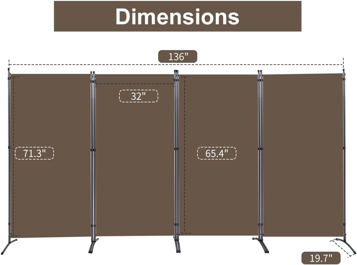 Brown 4 Panel Folding Room Divider Screen 136" W x 71.3" H S12044
