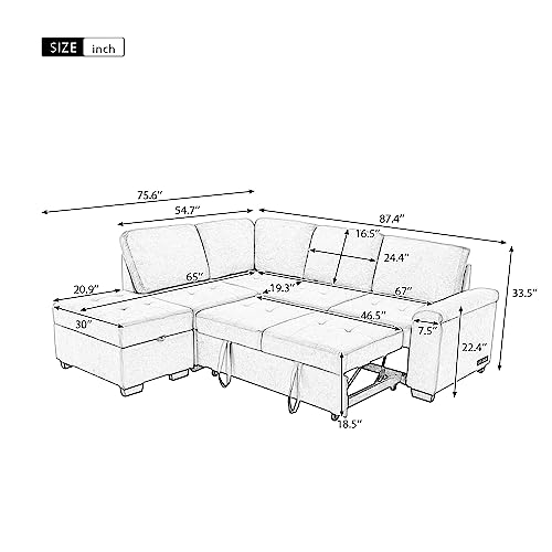 Dark Gray L-Shape Modular Sectional Sofa with Ottoman B894