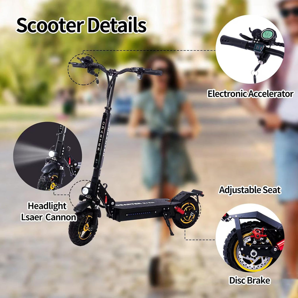 Foldable Electric Scooter 1000W Rear Drive Off-Road 10" Vacuum Tire 48V 21AH Battery B640