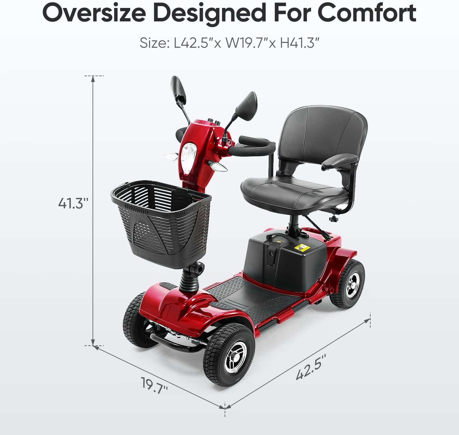 4 Wheel Mobility Scooter with Lights Collapsible Compact Travel Basket Extended Battery P168