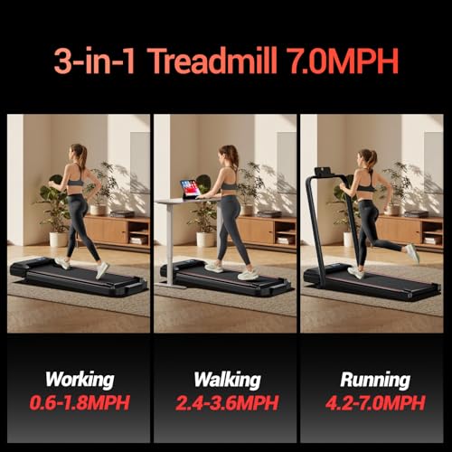 12% Incline Walking Pad Treadmill, 3-in-1 Folding Under Desk Treadmill, 2.5 HP Quiet Brushless, 300 LBS Capacity S165