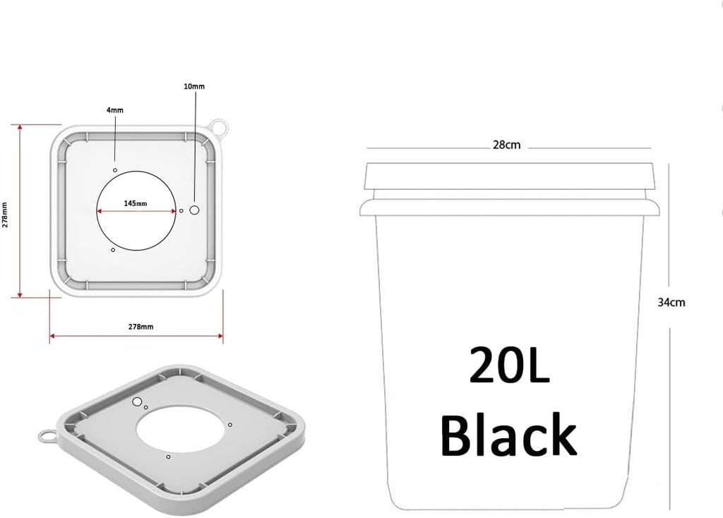 4+1 RDWC Full Set Recirculating Deep Water Culture Hydroponics Grow System 20L 4 Sites Black Q50945