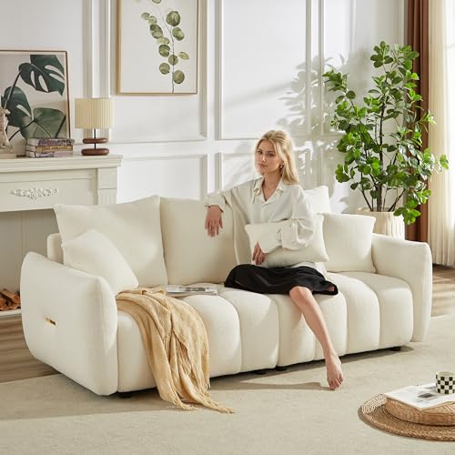 Black Oversized 3 Seater Boucle Sofa with 3 Pillows N5025