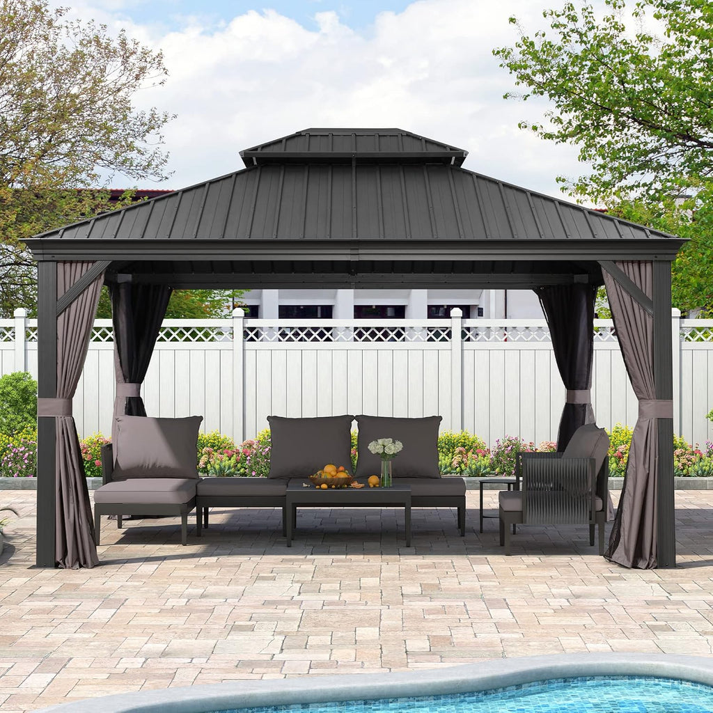 12' X 14' Grey Aluminum Hardtop Gazebo V4205