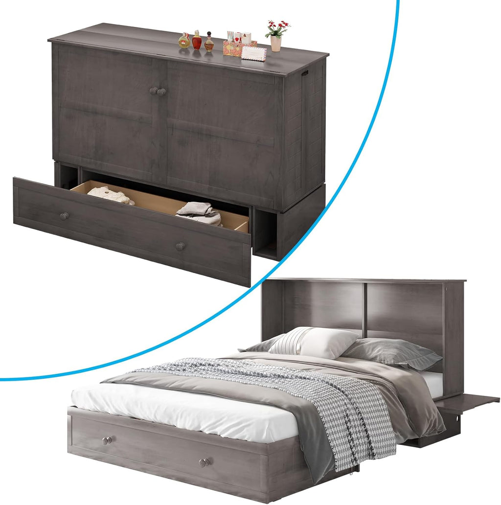 Queen Size Grey Murphy Bed with Foldable Foam Mattress N9888