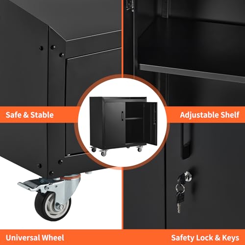 2 Door Lockable Metal Rolling Tool Cabinet with Adjustable Shelves K855