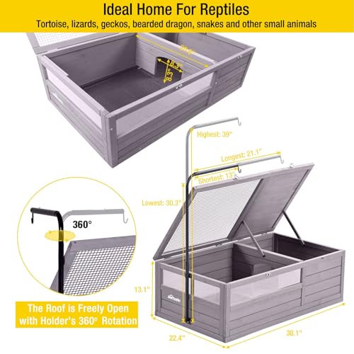 Wooden Tortoise House Large Tortoise Habitat Cage Indoor Tortoises Enclosure Reptile Cage Upgraded Weatherproof Bottom R149852