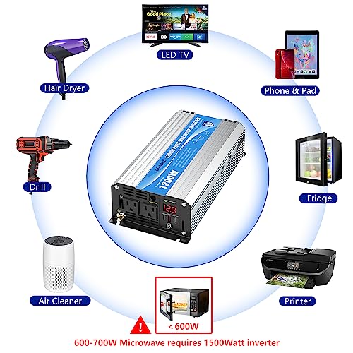 1200 Watt Pure Sine Wave Power Inverter 12V DC to 120V with USB Ports M56459