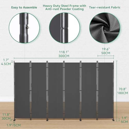 8-Panel 6 ft Tall Indoor Folding Room Divider, Dark Grey T34309