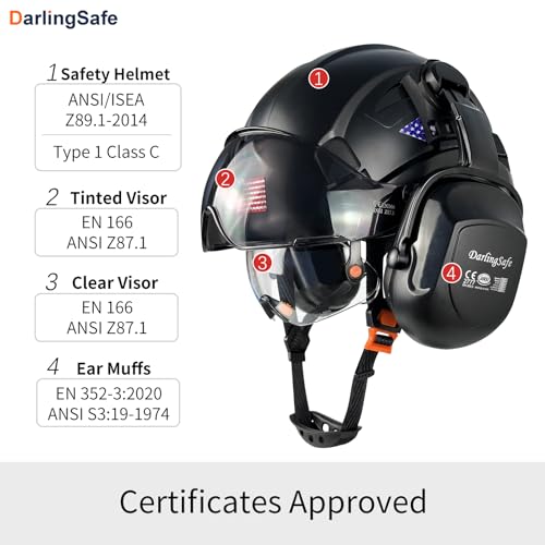 Safety Helmet with Visor Ear Muffs Hard Hat K80757