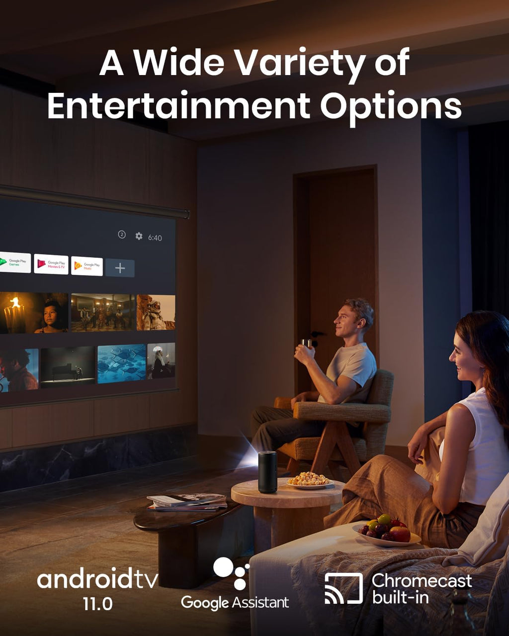 Mini Smart TV Projector with wifi and bluetooth, Laser Projector, 2.5H Built-in Battery W411559