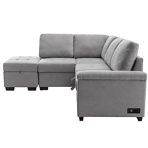 Dark Gray L-Shape Modular Sectional Sofa with Ottoman B894