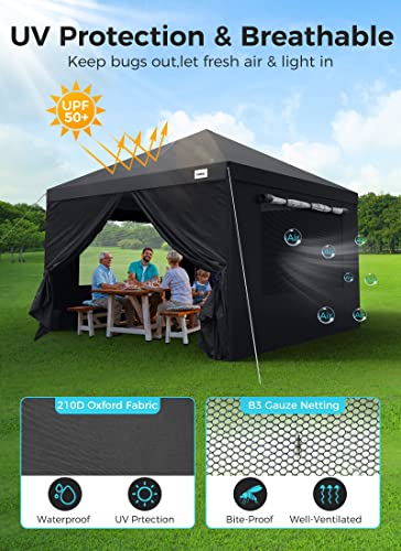 Black 10x10 Ft Pop up Canopy Tent with Window and Removable Sidewall B530