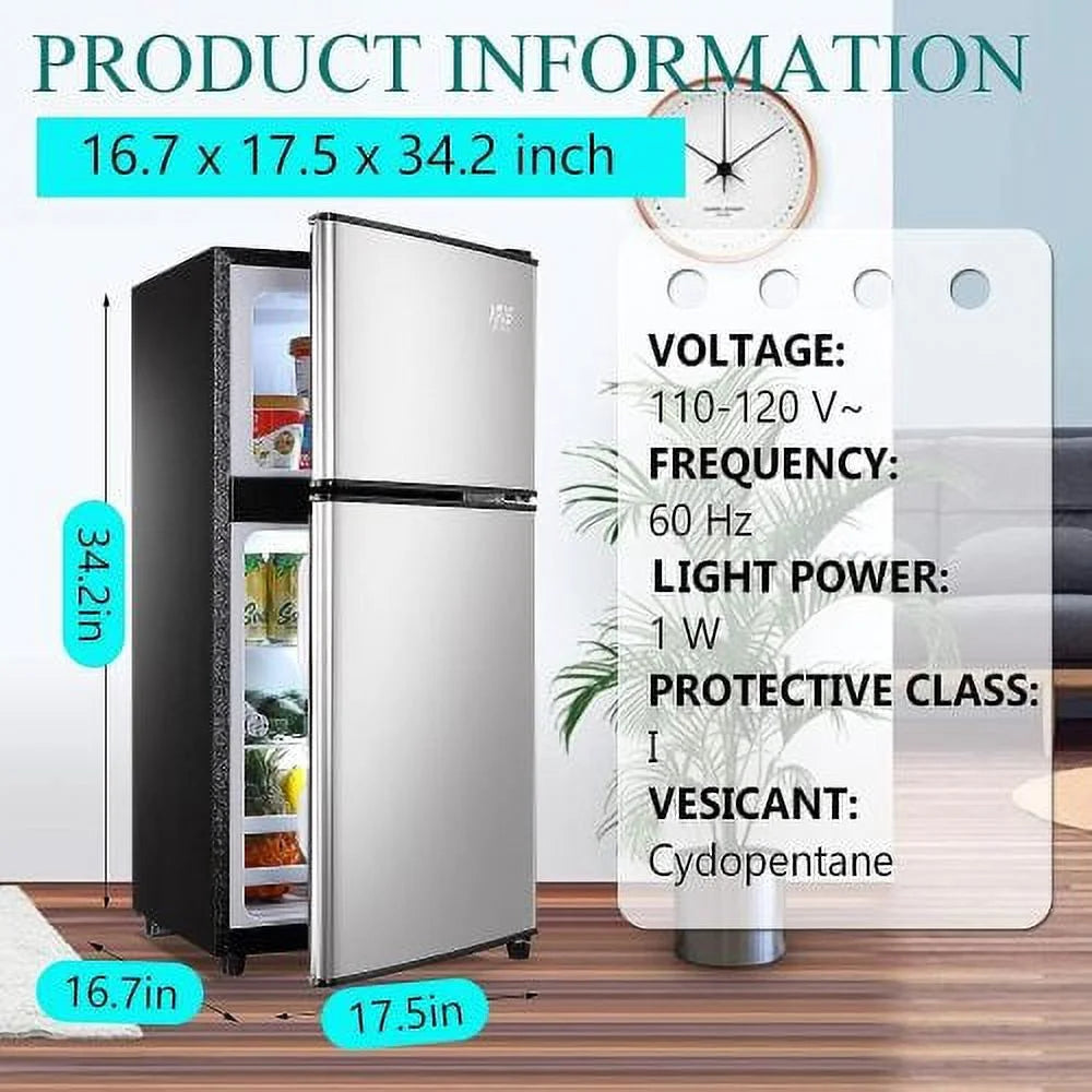 Silver Compact Mini Fridge with Freezer and 2 Door P477417