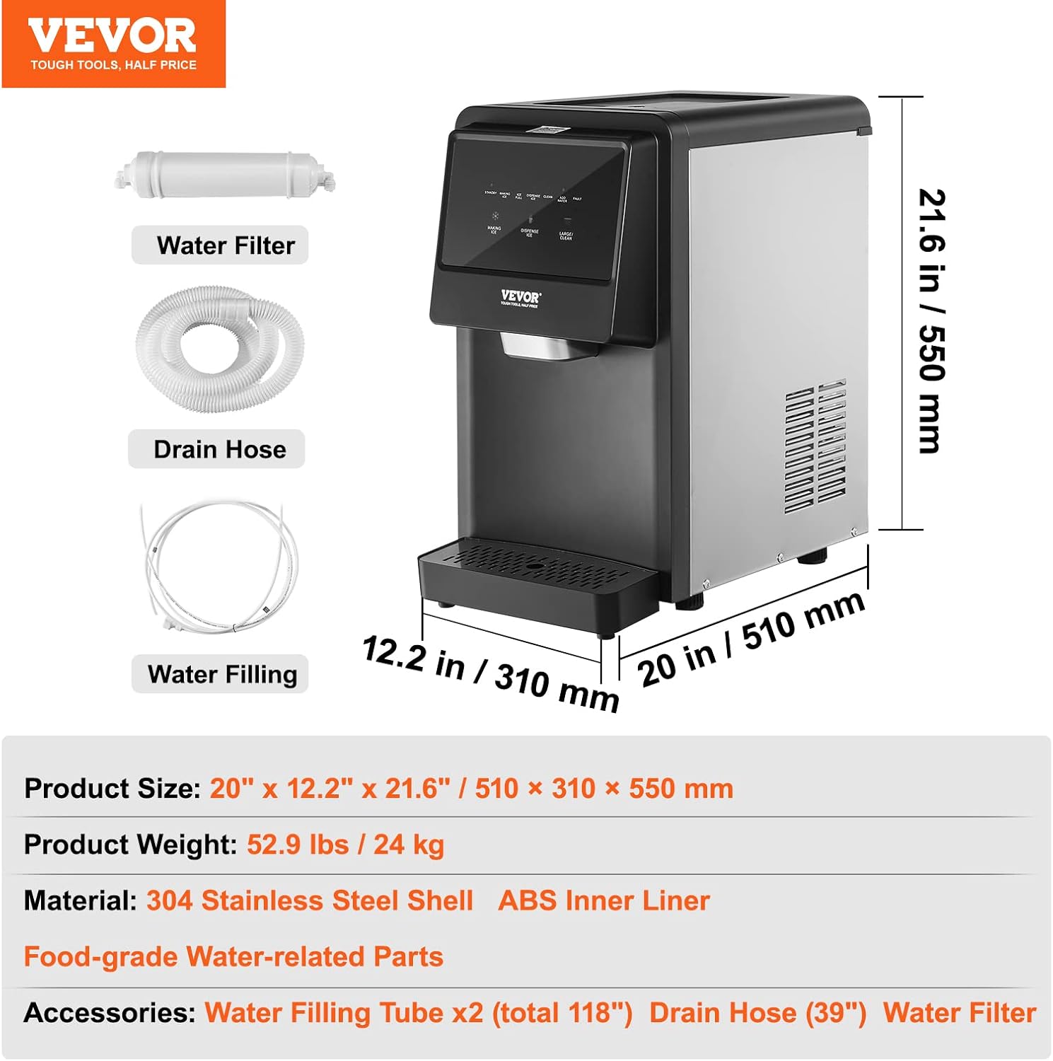 62lbs Countertop Nugget Ice Maker with Self-Cleaning O581523