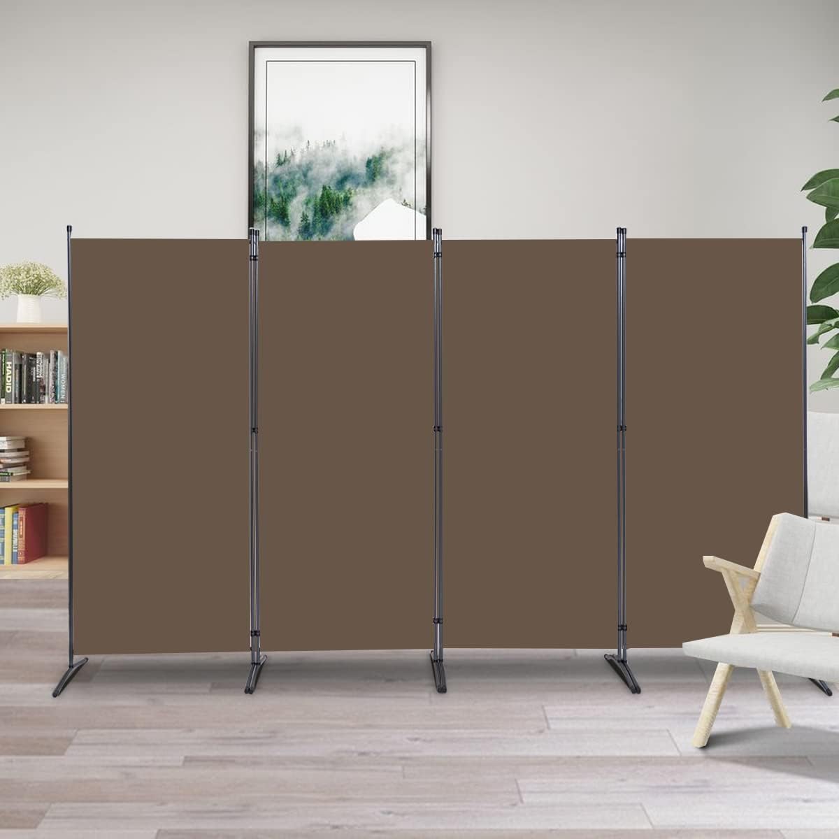 Brown 4 Panel Folding Room Divider Screen 136" W x 71.3" H S12044