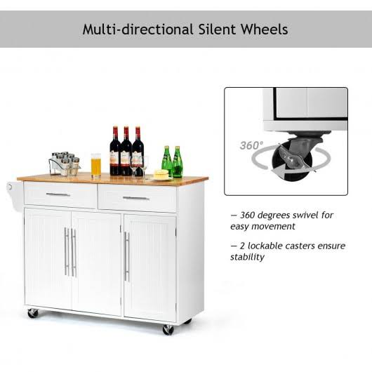 White Wood Top Rolling Storage Cabinet S4728