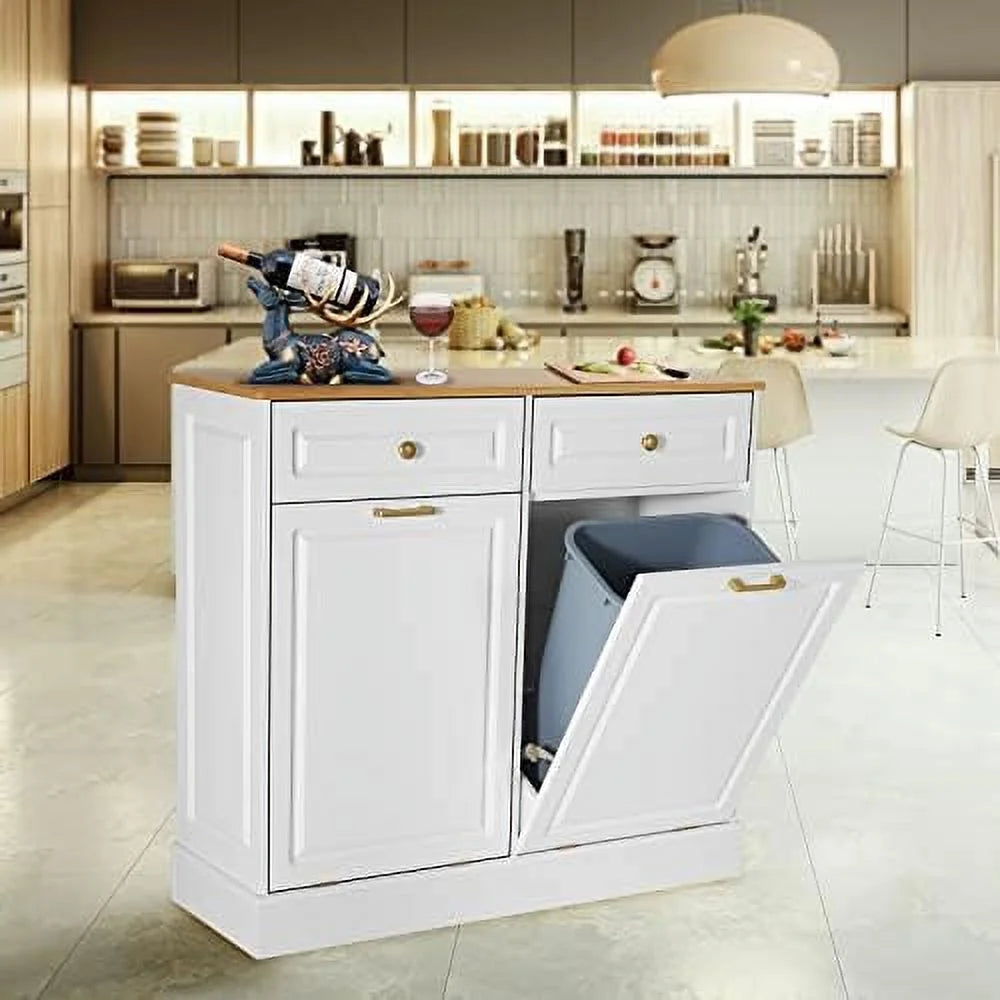Double Barn Door Style Trash Cabinet with Solid Hideaway Drawer R5805