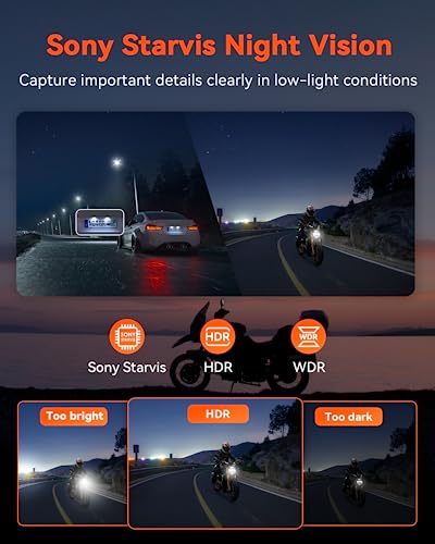 Motorcycle 4K Dash Cam Front and Rear, IP67 Waterproof, GPS Wi-Fi A575