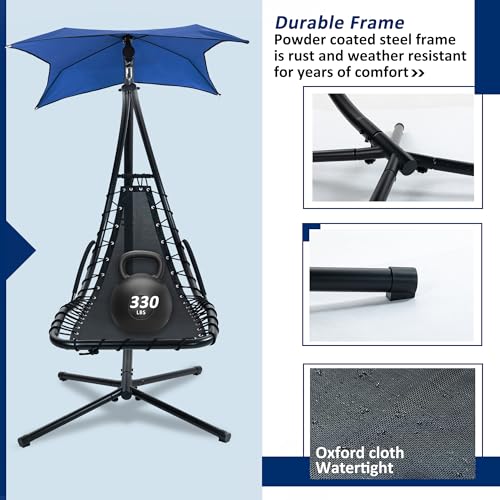 Navy Hanging Chaise Lounger with Removable Canopy Cushion D236