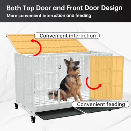 48 Inch Heavy Duty Metal Dog Crate with Wheels, Folding, Removable Tray I424