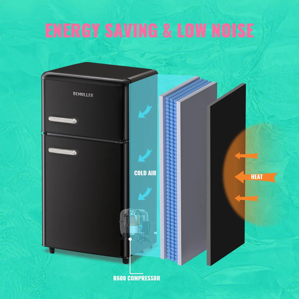 3.5 Cu. ft Mini Fridge Double Door Refrigerator Black R1622
