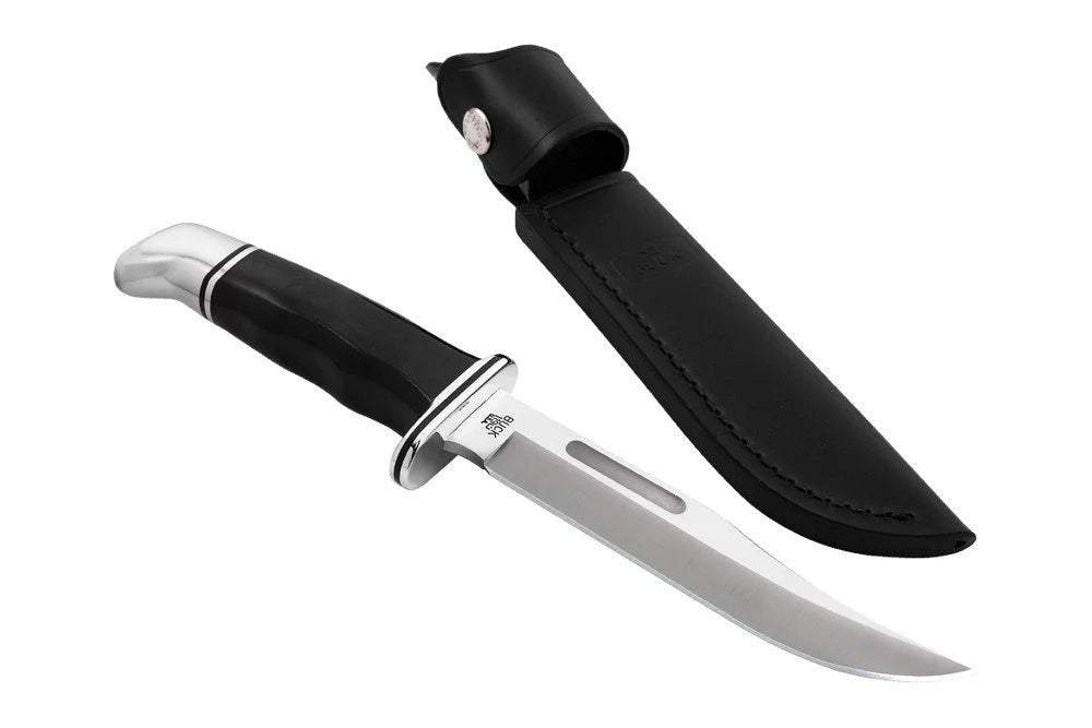 Black Fixed Blade Knife with Leather Sheath E409482