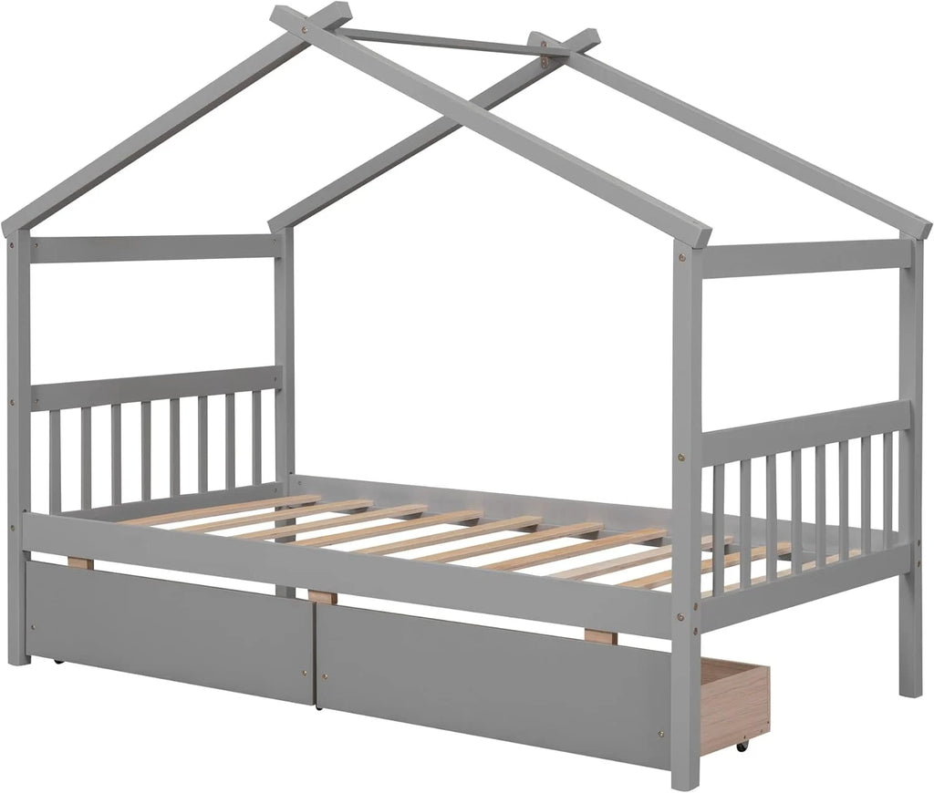 Gray Wooden Platform Bed With Drawers Y832