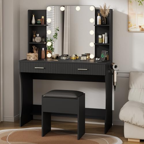 White Vanity Desk with LED Mirror and 2 Drawers P4118