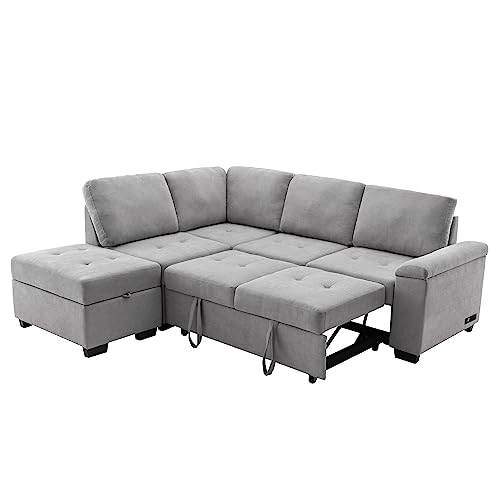 Dark Gray L-Shape Modular Sectional Sofa with Ottoman B894